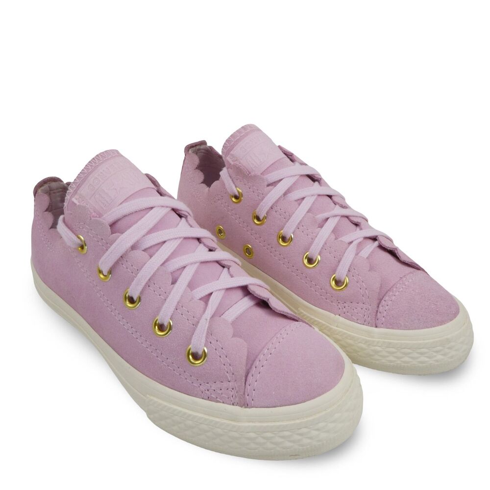Converse Girls US 13 Chuck Taylor All Star Ox Frilly Thrills Pink Foam Suede